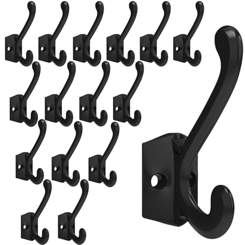 CBWLWJ 16 Pack Heavy Duty Metal Wall Hooks for Hanging, Wall Mounted Coat Hooks for Living Room, Bathroom, Kitchen – Hang Coat, Bag, Scarf, Towel, Hat, Key, Cup (Black) - color: Black