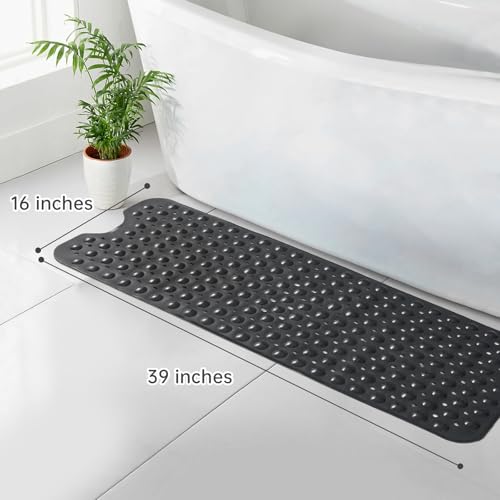 Tree Bud Bathtub Mats for Shower Tub Non-Slip Bath Mat 39 x 16 Inch Extra Long Shower Mat, Bath Tub Mat for Bathroom with Machine Washable, BPA Free for Kids (Black) - color: Black