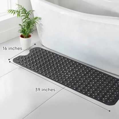 Tree Bud Bathtub Mats for Shower Tub Non-Slip Bath Mat 39 x 16 Inch Extra Long Shower Mat, Bath Tub Mat for Bathroom with Machine Washable, BPA Free for Kids (Black) - color: Black