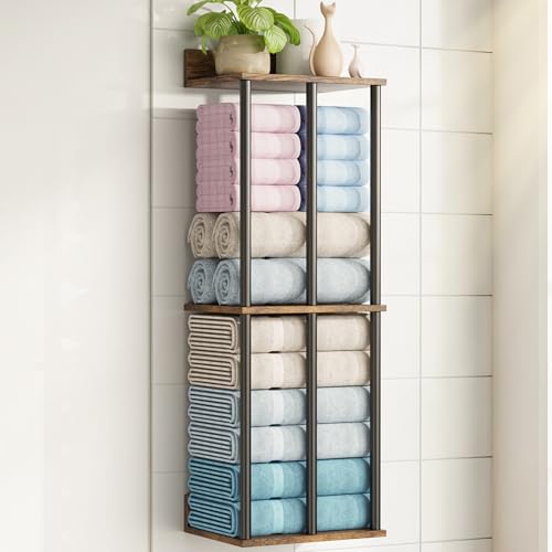Large Capacity Three-Layer Towel Racks for Bathroom Wall Mounted, Updated 3 Bar Towel Holder for Bath Wall, Bath Towel Rack for Bathroom Wall, Metal Small Bathrooms Towel Storage Rack, Rustic - color: Rustic