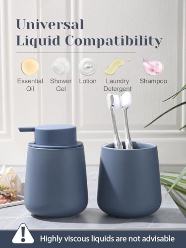 INGOFIN Ceramic Lotion Dispenser - 12oz Refillable Liquid Hand Soap Dispenser Bathroom, Modern Dish Soap Dispenser with Pump for Kitchen, Matte Blue - color: Blue