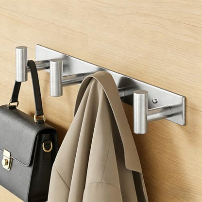 HUFEEOH T-Shaped Stainless Steel Coat Rack Wall Mount - 4 Heavy Duty Hooks for Bathroom, Mudroom Entryway, Durable Purse Hanger & Towel Rack - color: Silver, size: 1 Pack "T" shape 4 hooks