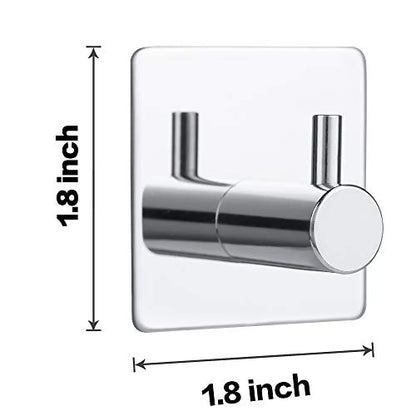 Bylion 4 Pack Adhesive Wall Hooks Chrome Hooks Bathroom Towel Hook | SUS 304 Stainless Steel, Heavy Duty Waterproof Hooks for Bathroom Kitchen Bedroom