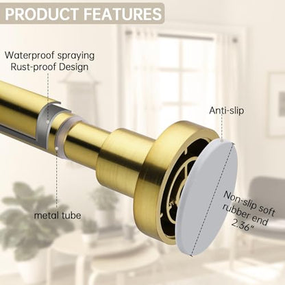 BRIOFOX Shower Curtain Rod Adjustable 18-78 Inch, Spring Tension Shower Rod No Drilling Non Slip, Brushed Gold - color: Brushed Gold, size: 18-78 Inch