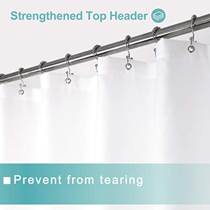 Waterproof Fabric Shower Curtain Liner, 72 x 72 inch, White | Suction Cups Included, Machine Washable Cloth Shower Curtain for Bathroom, 72x72