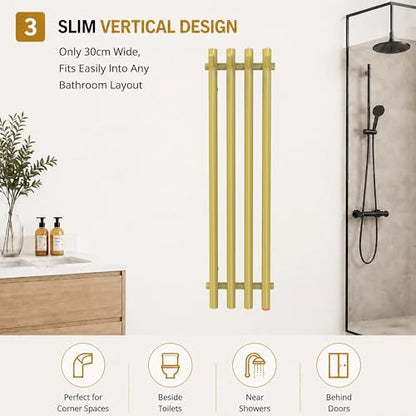 Heated Towel Rack, Towel Warmer with Timer, Wall Mounted hot Towel Warmer Rack for Bathroom, Hardwired or Plug-in Models Vertical Towel Heater Golden - color: Golden