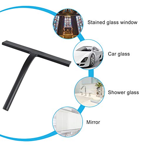 Silicone Shower Squeegee, Black, 9 inch | All-Purpose, For Shower Glass Door, With Hook, Household Cleaner Tool - size: 9 inch(1 hook)