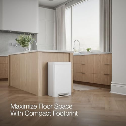 Kohler 20956-STW 11 Gallon Dual Compartment Trash Can, Quiet-Close Lid, Trash Can with Soft-Close and Foot Pedal, Stainless and White - color: White Stainless Steel, size: 11 Gallon - Dual Compartment