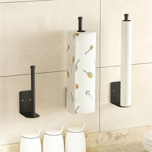 Paper Towel Holder, Stainless Steel Freestanding Self-Adhesive or Drilling Wall Mount Paper Towel Holder,Matte Black Toilet Paper Holder for Countertop Home Fridge Kitchen Bathroom