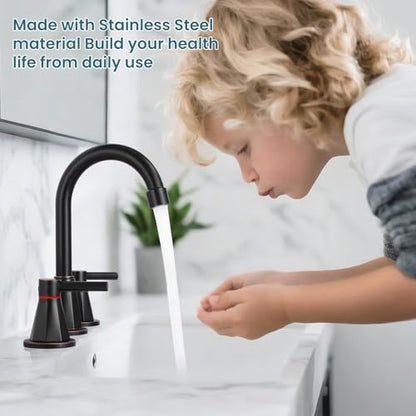 8 Inch Bathroom Faucet 3 Hole ORB 2 Handle Bathroom Sink Faucet | Stainless Steel, 360° Swivel Spout, Widespread 2 Handle, Includes Pop-Up Drain,Water Supply Lines,Oil Rubbed Bronze - color: Oil Rubbed Bronze