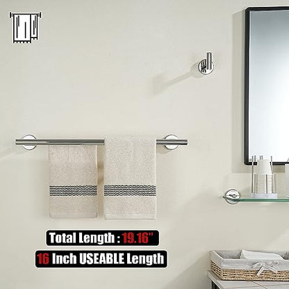 JQK Chrome Double Towel Bar, 19 Inch 304 Stainless Steel Thicken 0.8mm Towel Rack Bathroom, Towel Holder Polished Steel Wall Mount, Useable Length 16 Inch, TB100L16-CH - color: Polished Chrome, size: 19 Inch