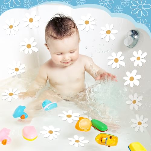 24 Pcs Non Slip Bathtub Stickers, Flower, White | Anti Slip Grip for Shower Floor, Self Adhesive Treads with Scraper Tool, Daisy Appliques Decals for Bathroom Safety - color: White, style: Flower