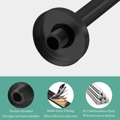 Voolan 15" Round Shower Arm with Flange and Teflon Tape, Extension Shower Head Arm for Bathroom Fixed Shower Head, Solid Stainless Steel, Wall Mounted (Matte Black) - color: Matte Black, style: 15 Inch