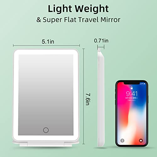 FUNTOUCH Rechargeable Portable Makeup Mirror with 72 LED Lights 1X/5X | Travel Lighted 1X/5X Magnification, 3 Color Lighting,Dimmable Touch Screen, Tabletop Folding Cosmetic Lights - color: Bright White