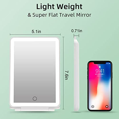 FUNTOUCH Rechargeable Portable Makeup Mirror with 72 LED Lights 1X/5X | Travel Lighted 1X/5X Magnification, 3 Color Lighting,Dimmable Touch Screen, Tabletop Folding Cosmetic Lights - color: Bright White