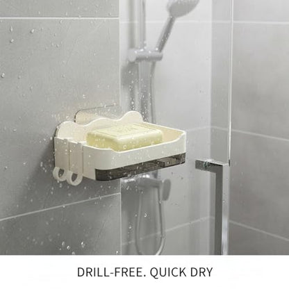 Suction Cup Soap Dish, Double Layer Wall Mount Holder for Shower & Sink, No Drill PP Plastic Drainage Tray (1 Pack) - color: White