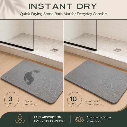 Stone Bath Mat, Diatomaceous, Quick Dry - Lotus Fusion 2-Pack | Non-Slip, Stone Bath Mats for Bathroom, Diatomite, 23.6"x15.4" (Set of 2) - color: Lotus Fusion 2-pack