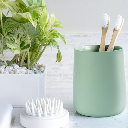 Yew Design Matte Green Bathroom Toothbrush Holder Cup - Round - color: Round Matte Sage Green