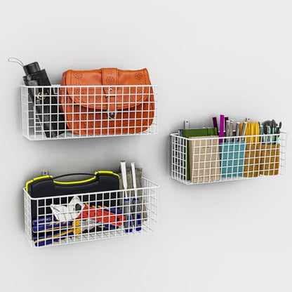 Joben Oligey 3 Set [Extra Large] Hanging Wall Wire Baskets, Farmhouse Food Storage Kitchen Pantry Laundry Closet Garage RV, White - size: White - Extra Large