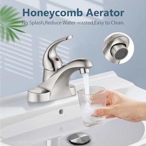 Brushed Nickel Bathroom Sink Faucet,Single Handle 4 Inch Centerset | Single-Handle RV Bathroom Faucet Fits 4-Inch Centerset Sinks,Includes Hot And Cold Supply Lines And A Matching Pop-Up Drain - color: Brushed Nickel