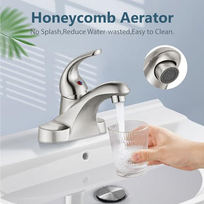 Brushed Nickel Bathroom Sink Faucet,Single Handle 4 Inch Centerset | Single-Handle RV Bathroom Faucet Fits 4-Inch Centerset Sinks,Includes Hot And Cold Supply Lines And A Matching Pop-Up Drain - color: Brushed Nickel