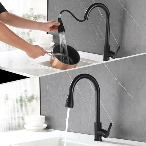 Kitchen Faucet Head Replacement 2 Modes with 12 Adapters, Pull Down Spray Head for Kitchen Faucet, Kitchen Sink Sprayer Replacement Compatible with Moen, American Standard, Kohler Faucets - color: Matte Black-1