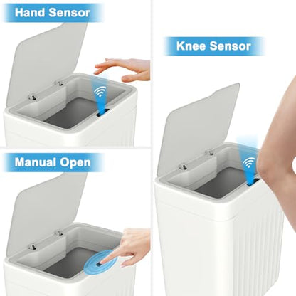 Naisu 4 Gal Bathroom Trash Can with Lid,Automatic Garbage Can with Touchless and Sealed Design,Slim Motion Sensor Waterproof Plastic Trash Bin Suitable for Bedrooms,Bathrooms,Kitchens（2 Pack, White）