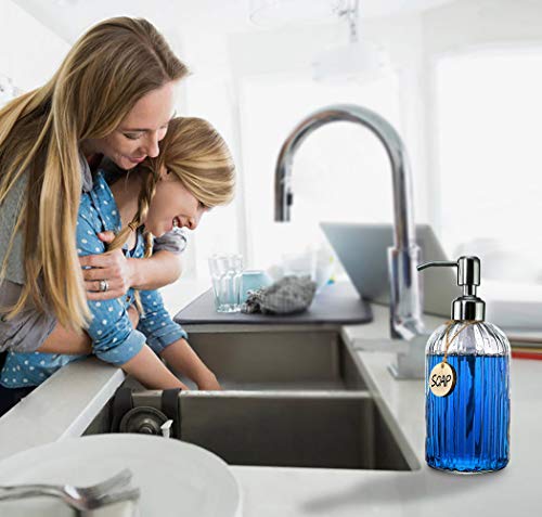 JASAI 18 Oz Clear Glass Soap Dispenser with Rust Proof Stainless Steel Pump, Refillable Liquid Hand soap Dispenser for Bathroom, Premium Kitchen Soap Dispenser (Clear). - color: Clear, size: 1 Pack