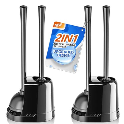 LOVLOY Toilet Plunger and Brush,2 Pack Bowl Brush and Heavy Duty Toilet Plunger Set with Ventilated Holder, 2-in-1 Toilet Brush and Plunger Combo for 5.3-inch Toilet Drain Bathroom Cleaning - color: Black