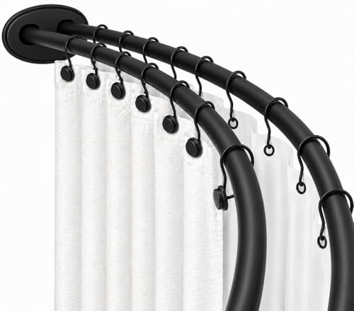 Utopia Alley Signature Aluminum Series Double Curved Shower Curtain Rod, Adjustable 45-72 Inch, Rustproof Aluminum, Dual Rod Design, Separates Curtain & Liner, Adds 8 Inches More Space, Matte Black - color: Matte Black