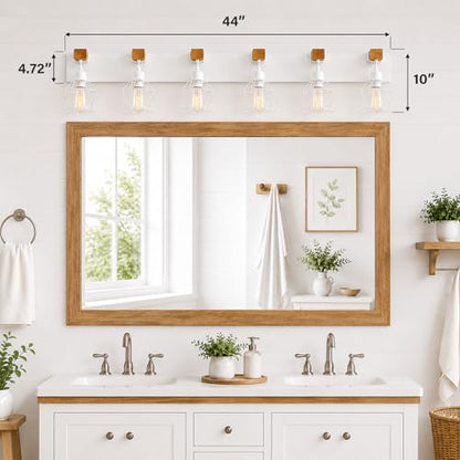 Farmhouse Vanity Light Fixture,6-Light Bathroom Lighting,White Modern Wood Wall Light Over Mirror with Metal Shade,LED Bulbs Not Included - color: White, size: 6-Light-Wide 44"
