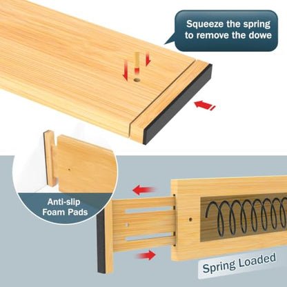 Lzerking Bamboo Drawer Dividers 4.65" High, Adjustable Dresser Drawer Organizers, 12-17.5" Expandable Deep Kitchen Drawer Divider for Dresser, Closet, Kitchen, Bedroom, Bathroom, 6 Pack