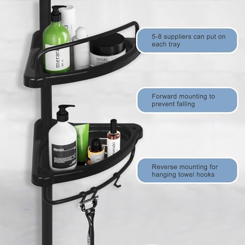 Corner Shower Caddy Constant Tension Pole Rustproof Shower Rack 4 Tiers Adjustable Bathroom Storage Organizer Drill Free