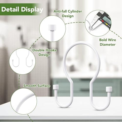 Shower Curtain Hooks, Simple Shower Curtain Rings, Sturdy Shower Curtain Hangers, Double Hook Shower Curtain Hooks, Smooth Gliding Metal Shower Hooks for Shower Curtain (White, 12 Pack) - color: White, size: 12 Pack