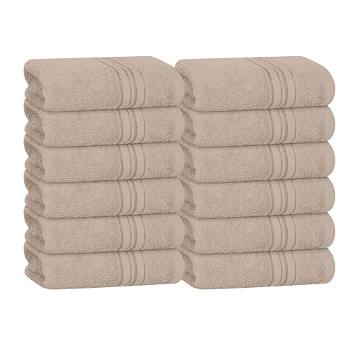 BOUTIQUO Ultra Soft Cotton Washcloths, Contains 12 Piece Face Cloths 12x12 inch, Ideal for Everyday use Face Towels, Compact & Lightweight Multi Purpose Washcloths - Tan - color: Tan, size: Washcloths - Set of 12