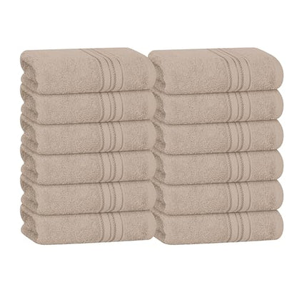 BOUTIQUO Ultra Soft Cotton Washcloths, Contains 12 Piece Face Cloths 12x12 inch, Ideal for Everyday use Face Towels, Compact & Lightweight Multi Purpose Washcloths - Tan - color: Tan, size: Washcloths - Set of 12