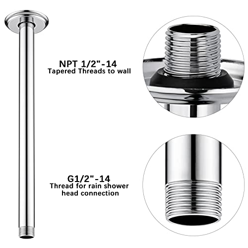 12 Inch Chrome Ceiling Mounted Shower Arm for Rain Shower Head | Shower arm and flange - color: Polished Chrome, size: 12 Inches