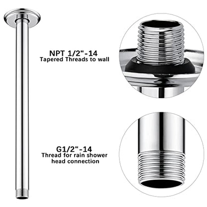 12 Inch Chrome Ceiling Mounted Shower Arm for Rain Shower Head | Shower arm and flange - color: Polished Chrome, size: 12 Inches