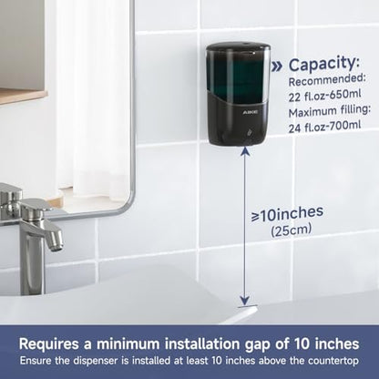 AIKE Liquid Automatic Soap Dispenser,Power by 4*AA Batteries for Bathroom | 5-level adjustable for Home and Small Business(Batteries Not Included),No-Drill and Screw Wall Mount for Space-Saving,AK1216 - color: Black