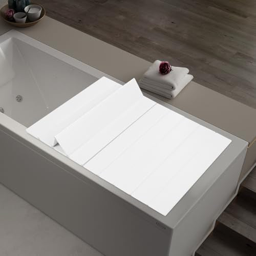 Bathtub Tray, 59x31.5in Foldable Bathtub Cover Bath Insulation Cover, PVC Dustproof Shutter Bath Lid Cover Fit Most Tubs, Can Hold Wine Glass, Books - color: White, size: 59x31.5in