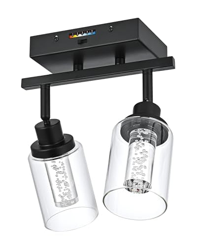 MELUCEE 2 Lights LED Tracking Light Ceiling Rotatable Spotlight Black | Kitchen Ceiling Light Fixtures Bathroom Vanity Lights Wall Mounted with Clear Glass, Built-In LED Chips, 5-Color Temperature - color: Black, size: 2 Lights