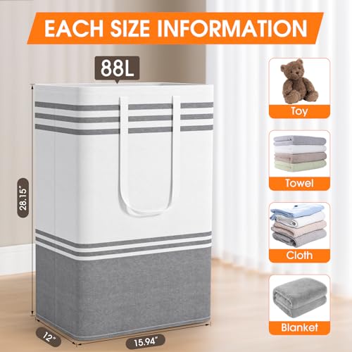 3 Pack Large Laundry Baskets, Laundry Hampers, Freestanding Waterproof Collapsible Clothes Bag with Extended & Reinforced Handles - Clothes Basket for Dorm, Bathroom, Home (88L) - size: 3 x 88L