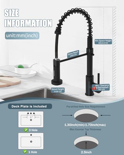 Kitchen Faucet, Black Kitchen Sink Faucets with Pull Down Sprayer, Single Handle Stainless Steel Faucets for Kitchen Sinks, Dual Function Spray Head, Farmhouse Kitchen Faucets - color: A-Matte Black, style: Classic