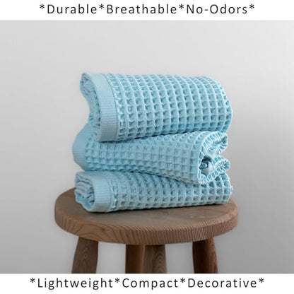 PÜSKÜL Natural 100% Turkish Cotton Waffle Kitchen and Hand Towels, 3-Piece | Turquoise, 32x16" Large, Premium 3D Honeycomb Weave Soft Absorbent Quick-Dry Lint-Free Dish Towel, Oeko-Tex Made in Turkey - color: Turquoise, size: Kitchen & Hand Towels Pack of