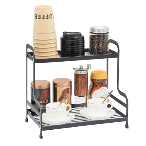 2-Tier Metal Countertop Organizer – Standing Shelf for Bathroom Vanity, Kitchen Spice Rack, Under Sink Storage, Cosmetics Display - color: Black-wgxk-02