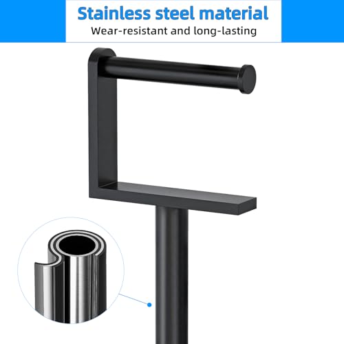 Heavy Duty Toilet Paper Holder Stand, Stable Weighted Base Toilet Paper Holder Free Standing, Stainless Steel Bathroom Free Standing Toilet Paper Roll Holder, Matte Black Tissue Rack - color: Black