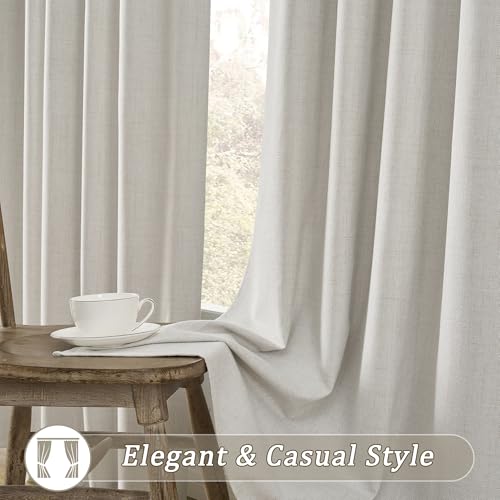 RAIN CITY Natural Birch Blackout Curtains 63 Inch Long 2 Panels 50" x 63" | Boho Farmhouse Linen Drapes for Bedroom Textured Hook Included - color: Birch, size: 50"W x 63"L (Pack of 2)