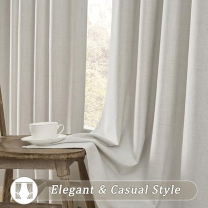 RAIN CITY Natural Birch Blackout Curtains 84 Inch Long 2 Panels 50" x 84" | Boho Farmhouse Linen Drapes for Living Room Darkening/Thermal/Noise Reduction Textured 7ft Hook Included Off White - color: Birch, size: 50"W x 84"L (Pack of 2)