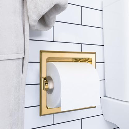 HomeStock Brass Recessed Toilet Paper Holder - Bathroom Tissue Roll Dispenser