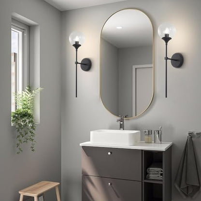 KCO Lighting Matte Black Industrial Wall Sconces Set of Two 1-Light Mid Century Bathroom Wall Mounted Light Sconce Modern Clear Bubble Glass Globe Wall Sconce Lamp Set of 2 - color: Black+Clear
